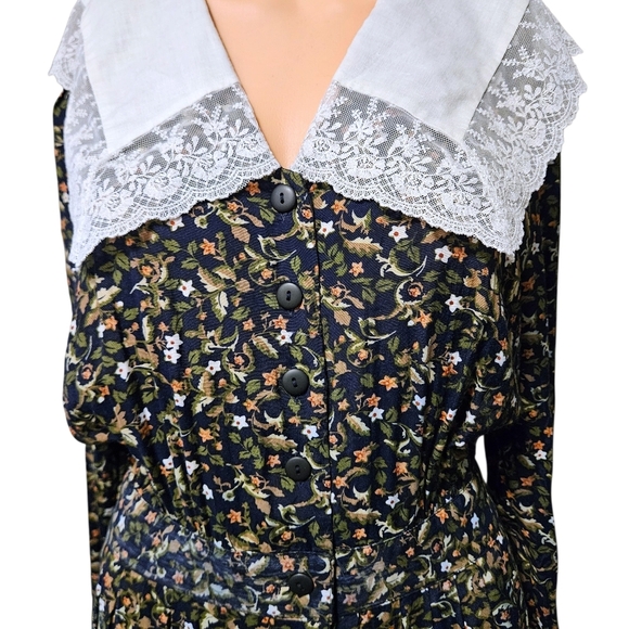 VTG 80s Karin Stevens Floral Midi Dress 8 Lace Collar Pocket Prairie Cottagecore - Picture 7 of 16